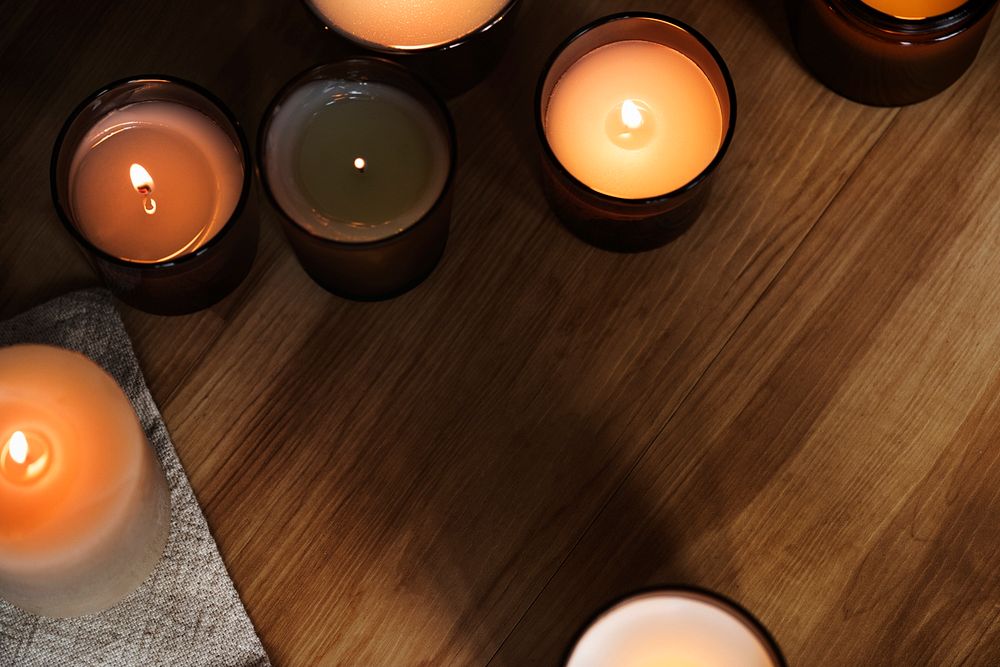 Aromatic candle border background aerial view