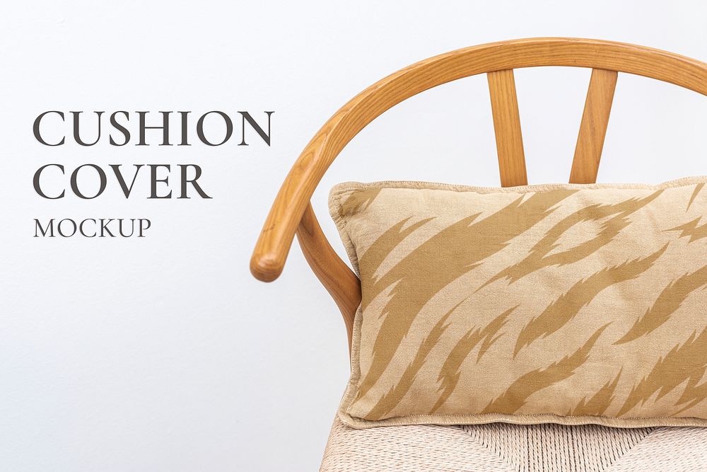 Vintage linen cushion cover mockup psd on an armchair