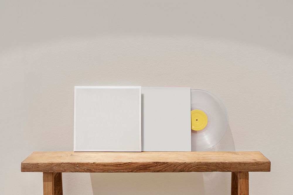 Blank vinyl cover leaning against the wall 