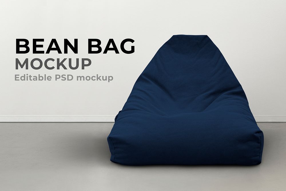 Bean bag furniture mockup psd in blue minimal interior