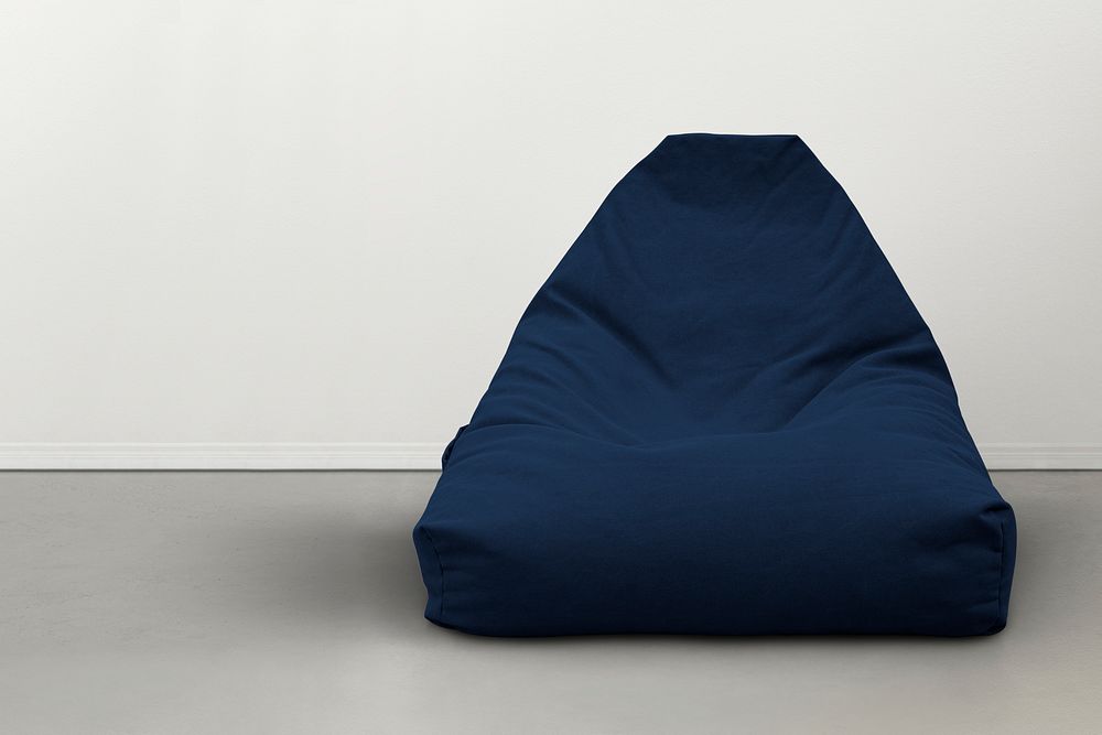 Bean bag furniture mockup psd in blue minimal interior