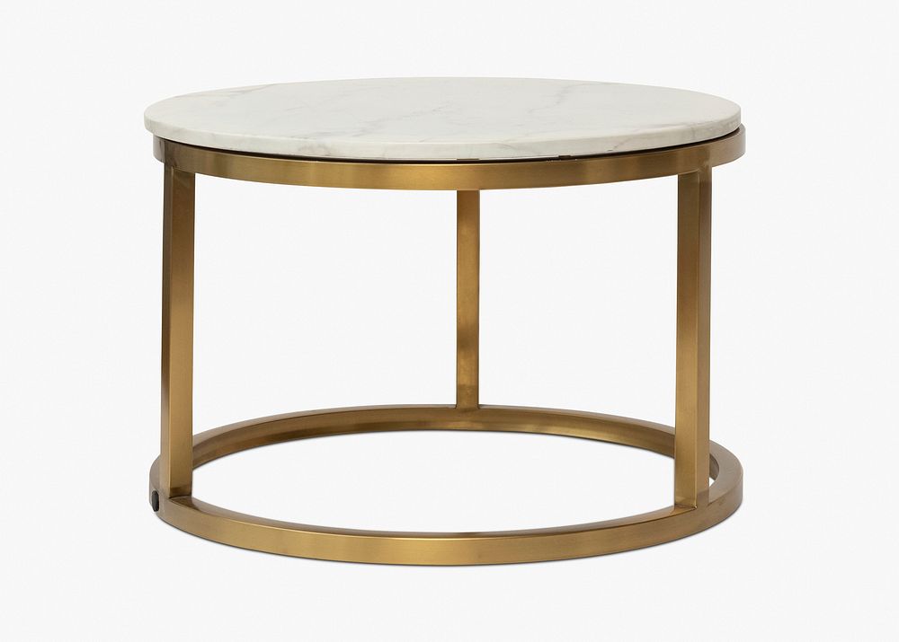 Fancy side table psd mockup in brass and marble