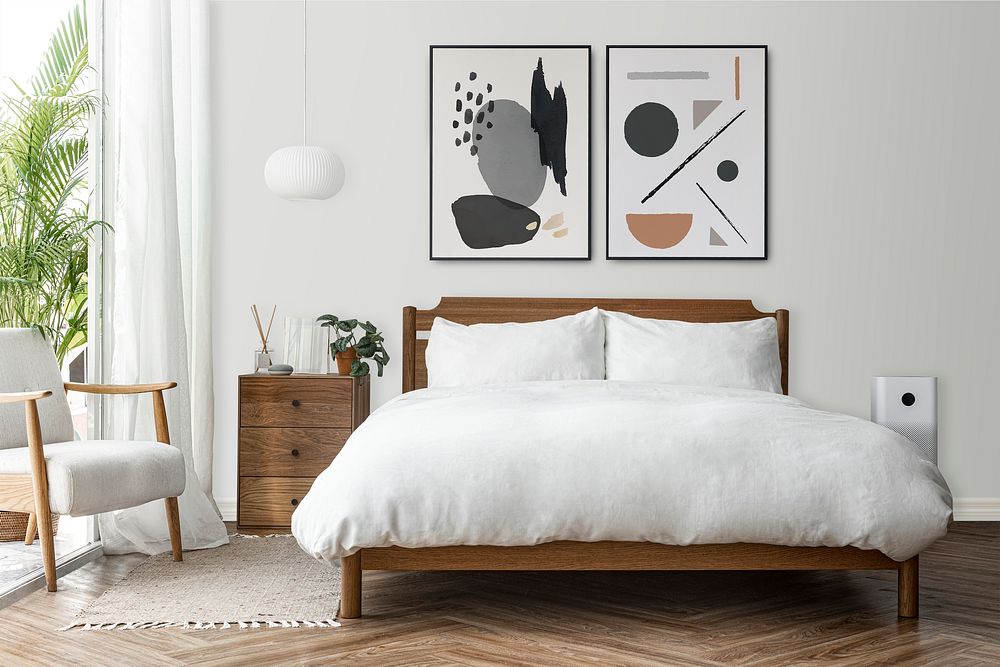 Bright and clean modern bedroom in Scandinavian style