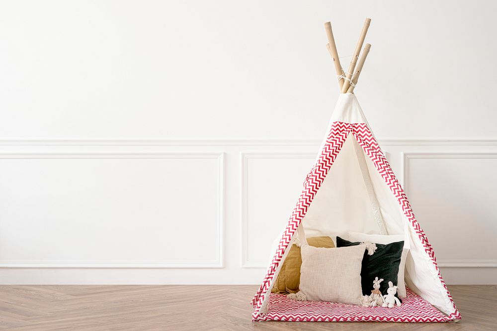 Cute teepee tent in a kids play room