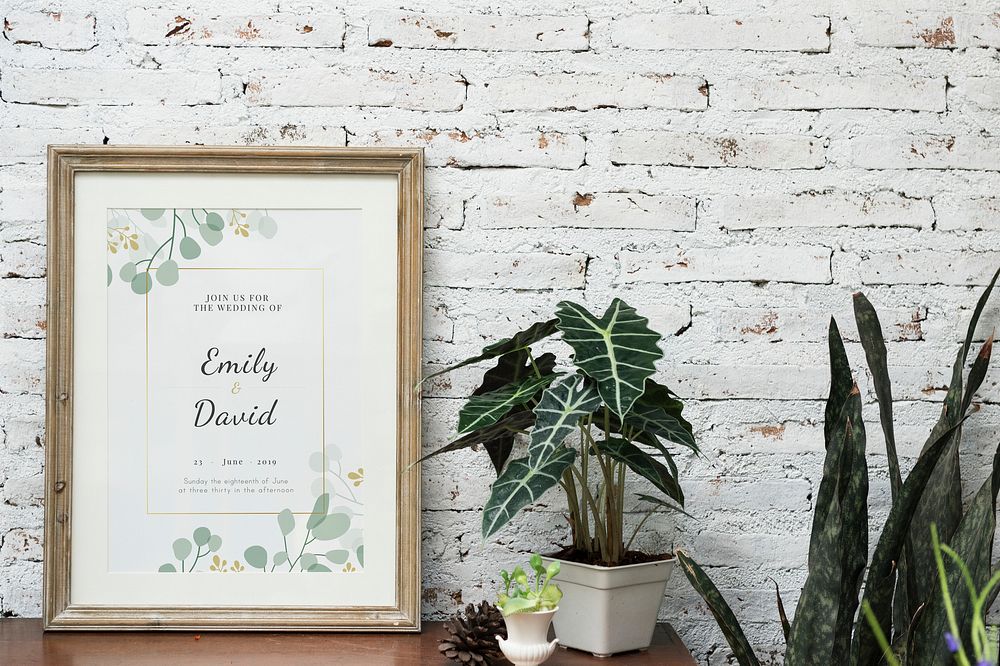 Wedding poster in a rustic wooden frame