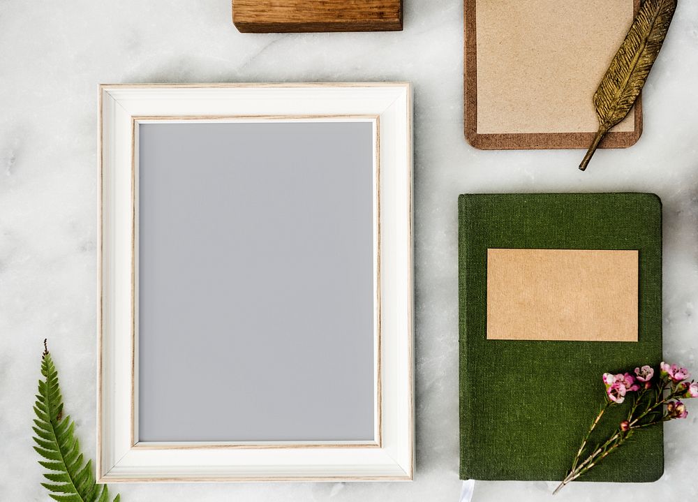 Flat lay of design space photo frame