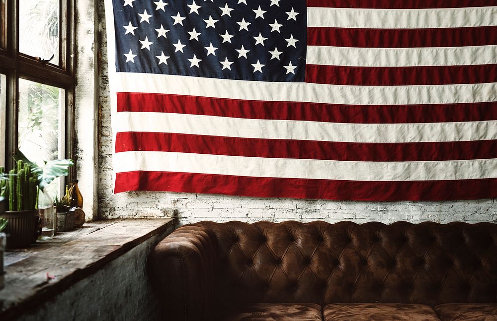 American flag hanging on a wall