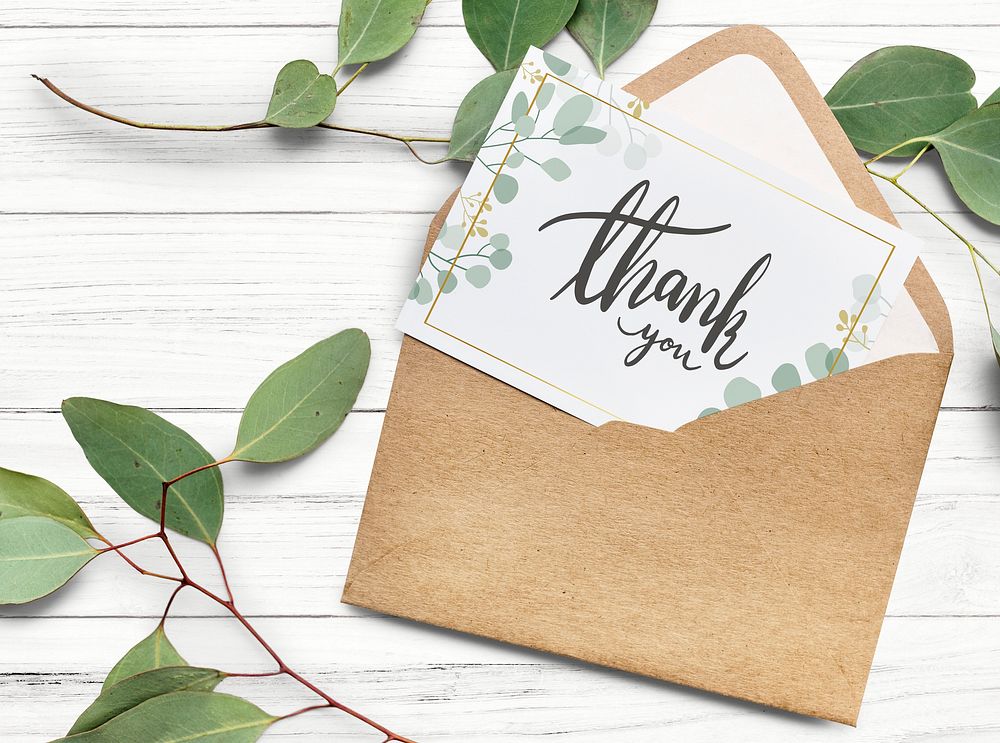 Thank you card in a  brown envelope mockup