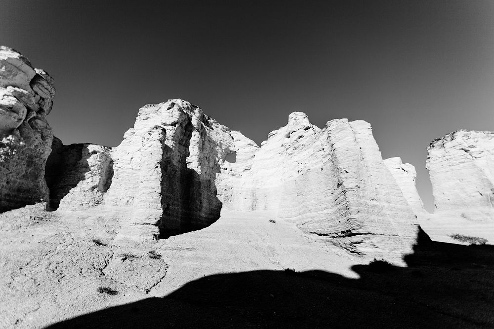 The Beautiful View of Monument Rocks in  black and white