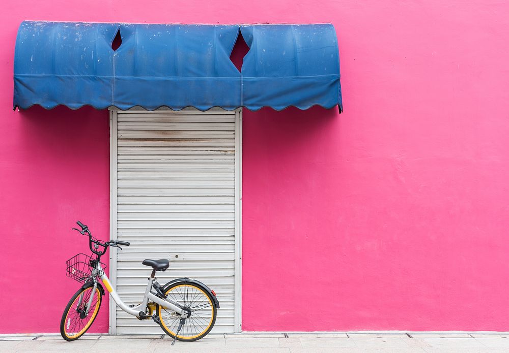 Pink wall with a bicycle