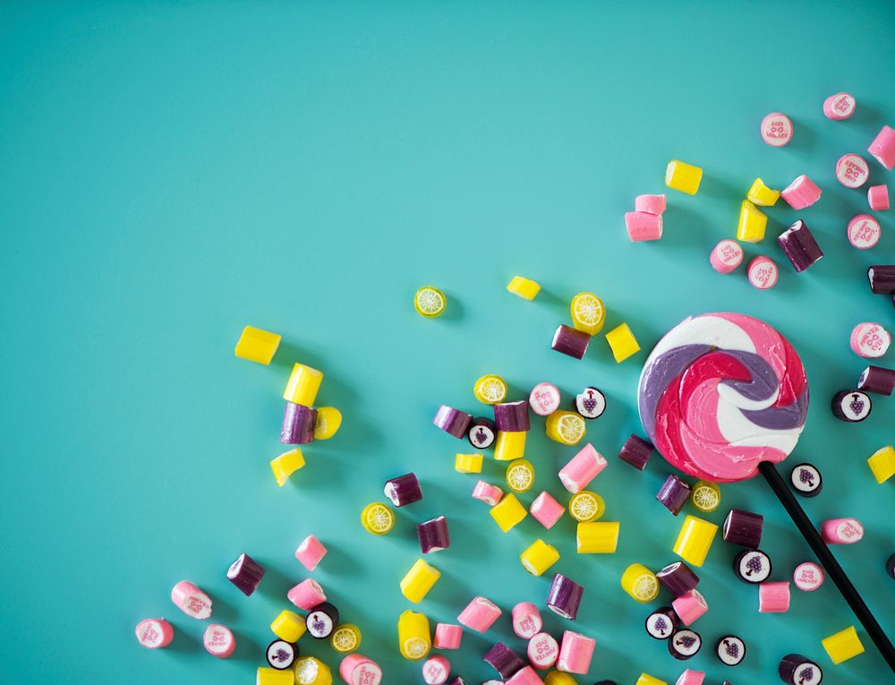 Flat lay of candy isolated