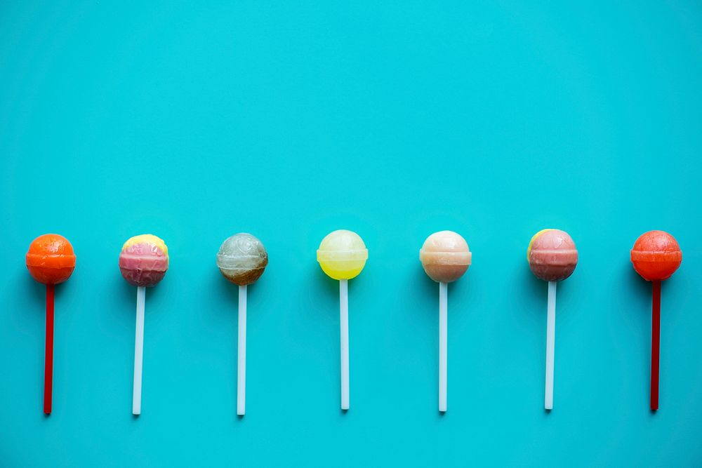 Flat lay of lollipops isolated