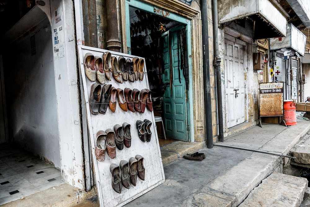 Traditional shoe shop in Rajasthan, India