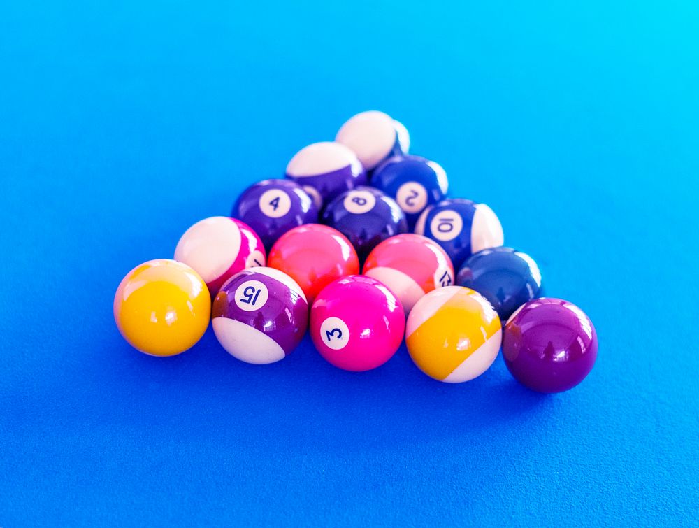 Billiard balls setup on a pool table