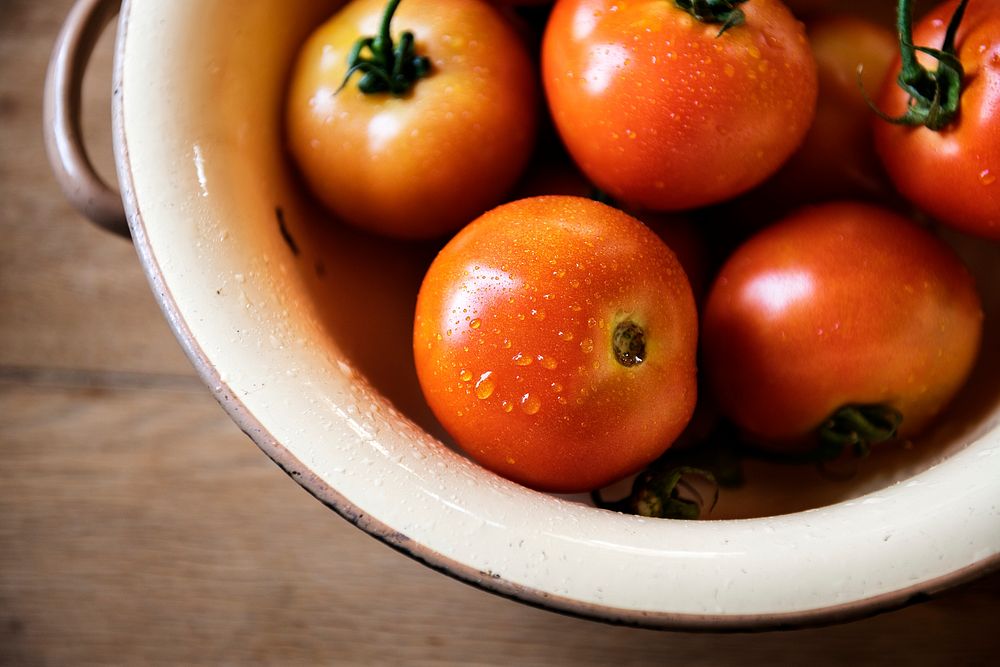 Fresh organic tomatoes in a kitchen
