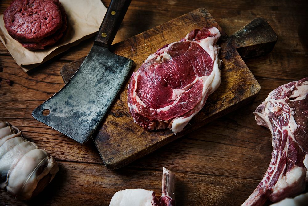 Cuts of fresh beef steak food photography recipe idea