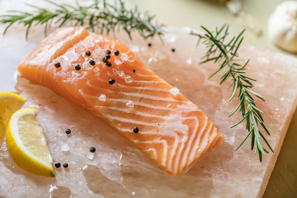 Fresh salmon with thyme food photography recipe idea