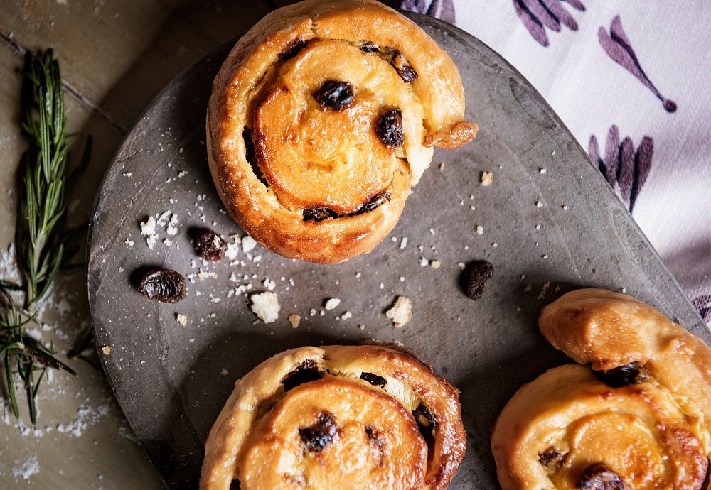 Homemade Danish pastry raisin buns food photography recipe