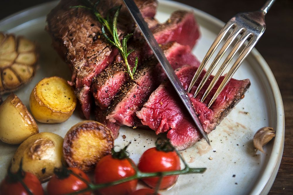 A cutting of fillet steak food photography recipe idea