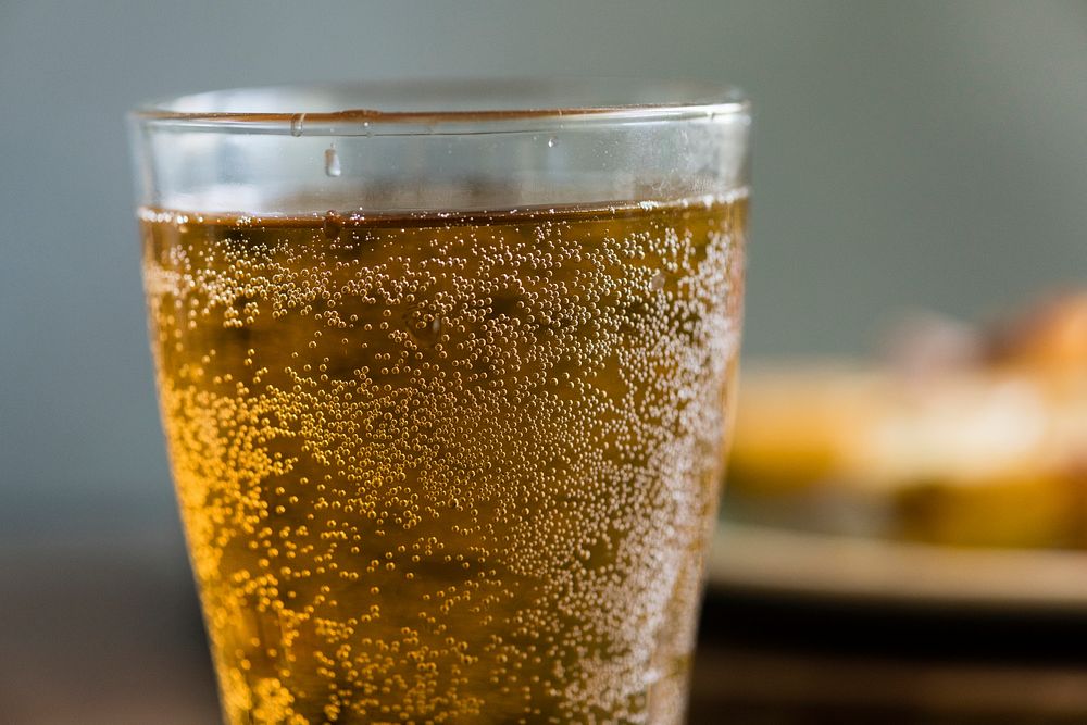Sparkling glass of beer on a table