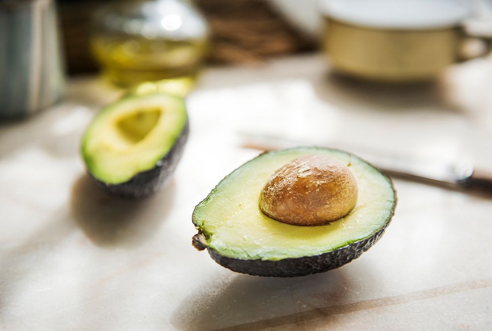 Closeup of a freshly cut avocado