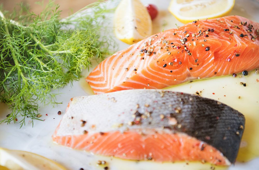 Fresh salmon with dill food photography recipe idea