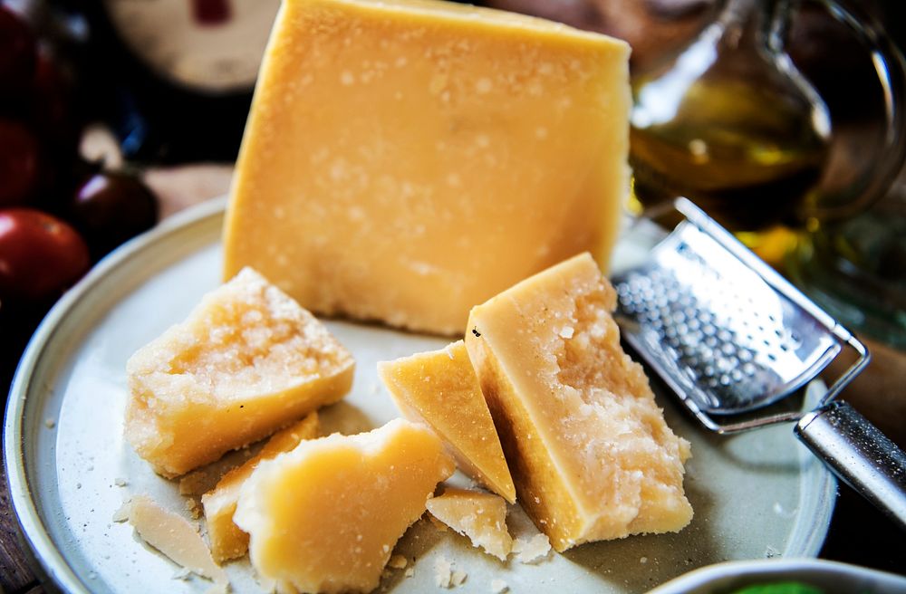 Large parmesan cheese on a plate