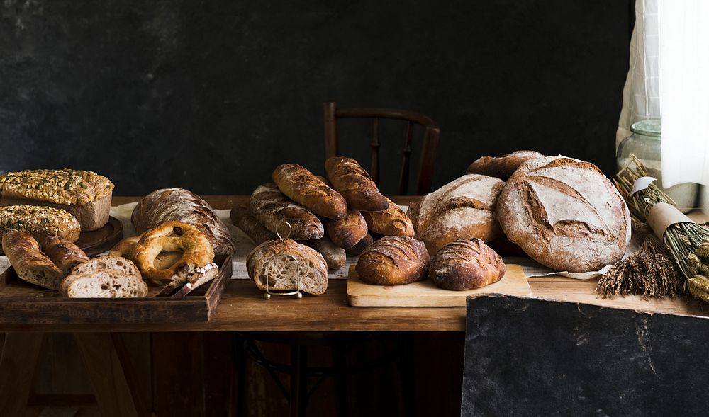 Assortment of bread loaves food photography recipe idea
