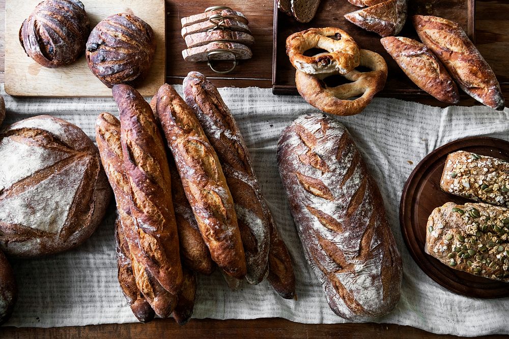 An assortment of bread loaves food photography recipe ideas