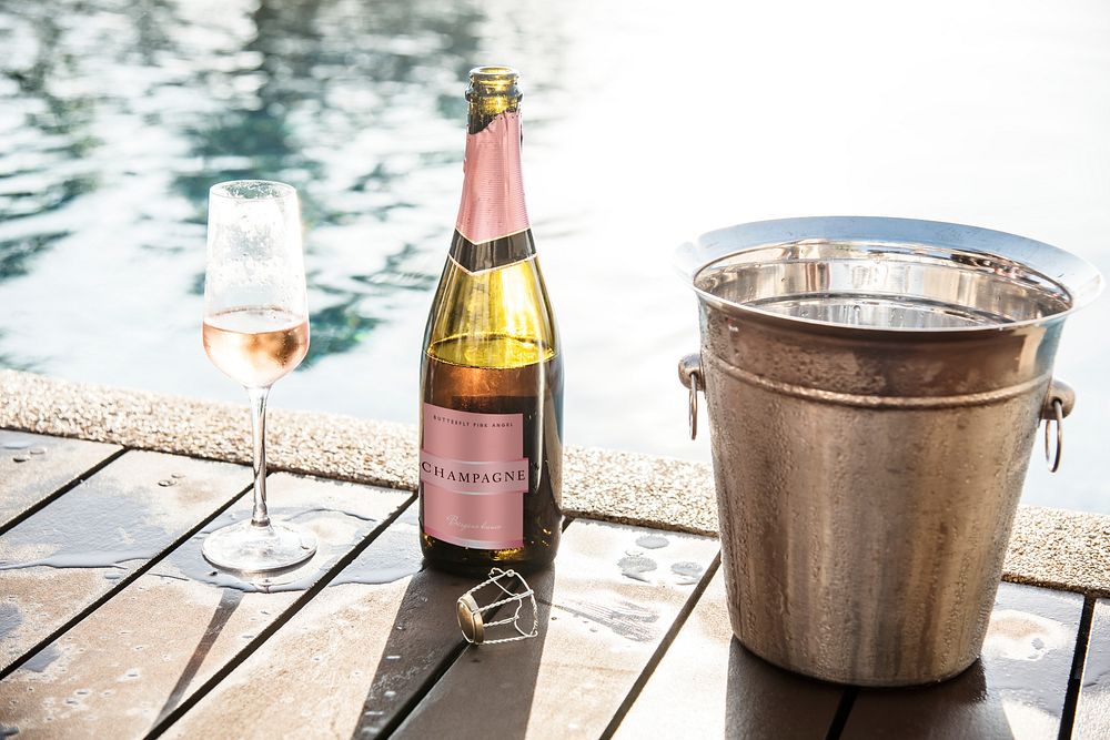 Chilled rose prosecco by the pool
