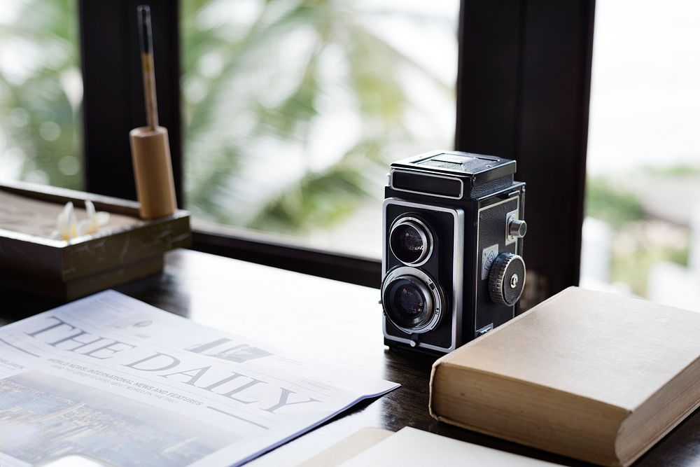 Vintage analog camera on a desk