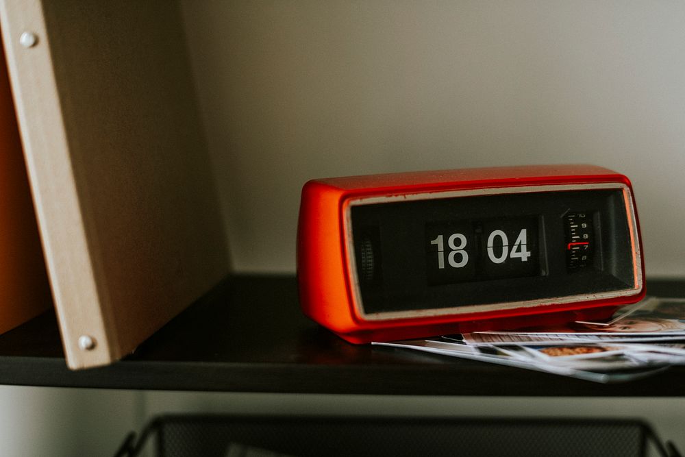 Retro alarm clock on a shelf