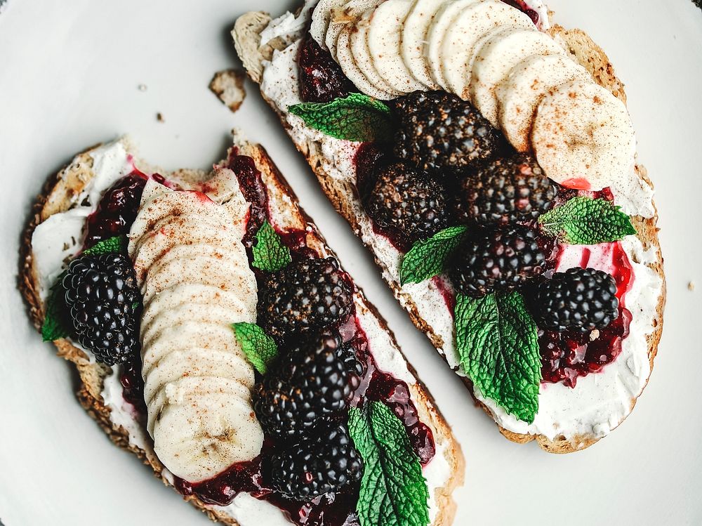 Blackberry jam with vegan cream cheese on toast