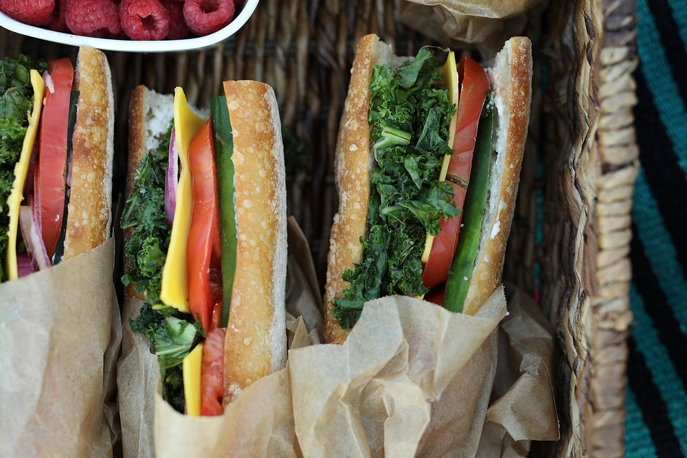 Vegan sandwiches for lunch at the beach