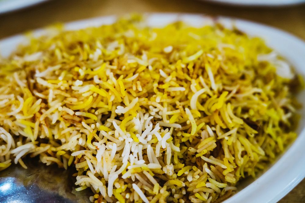 Traditional Pakistani chicken biryani closeup
