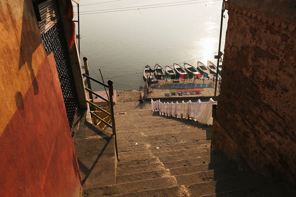 View of ghat at River Ganges in Varanasi, India