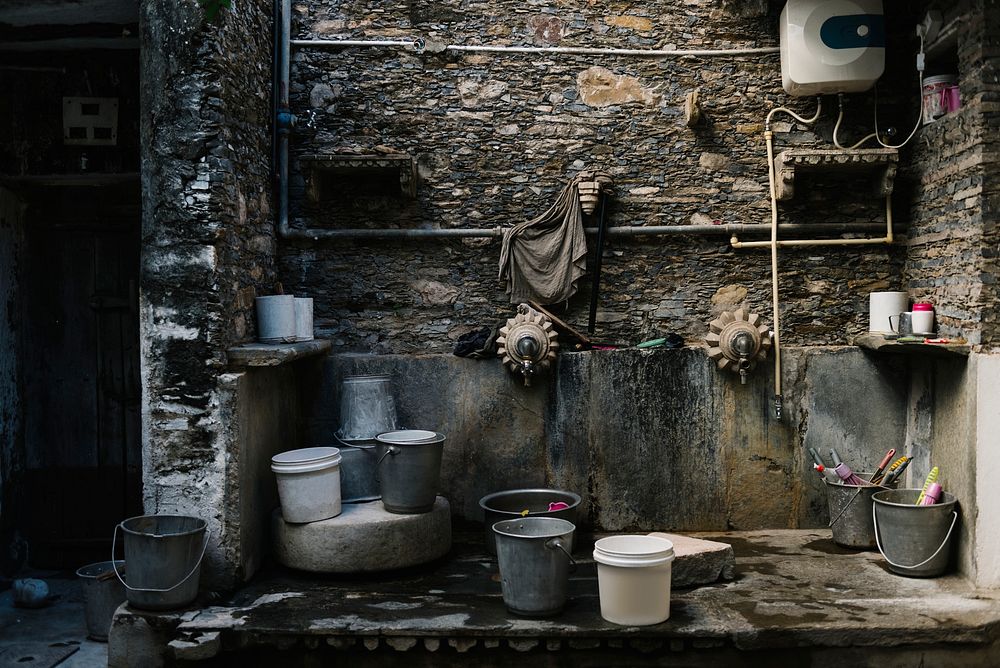 Buckets at a washing area