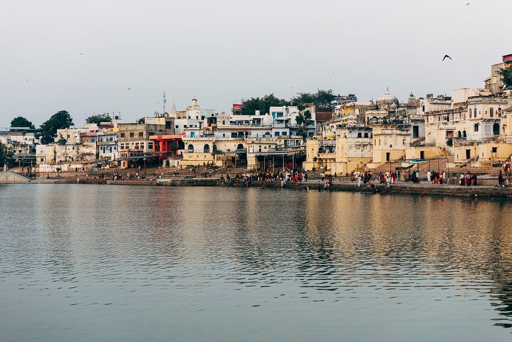 View of Pushkar lake and Pushkar town in Rajasthan, India