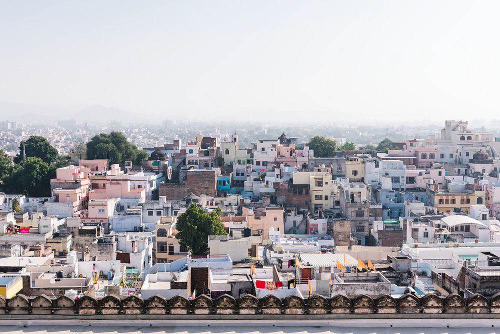 View of Udaipur city from City Palace in Rajasthan, India