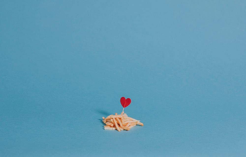 French fries with a heart ornament