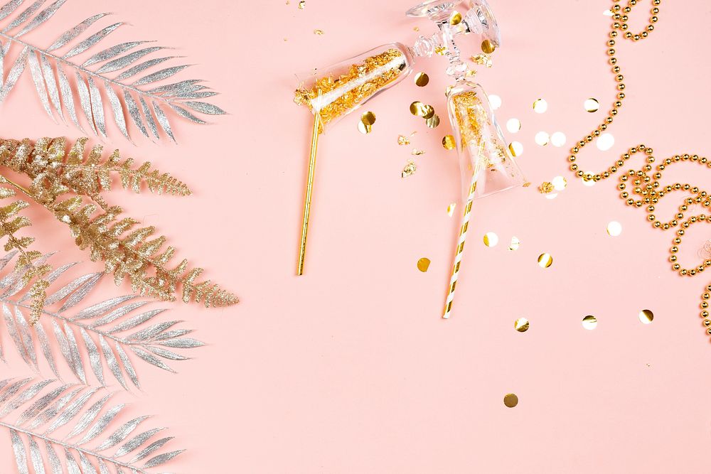 Glamorous pink festive flatlay background