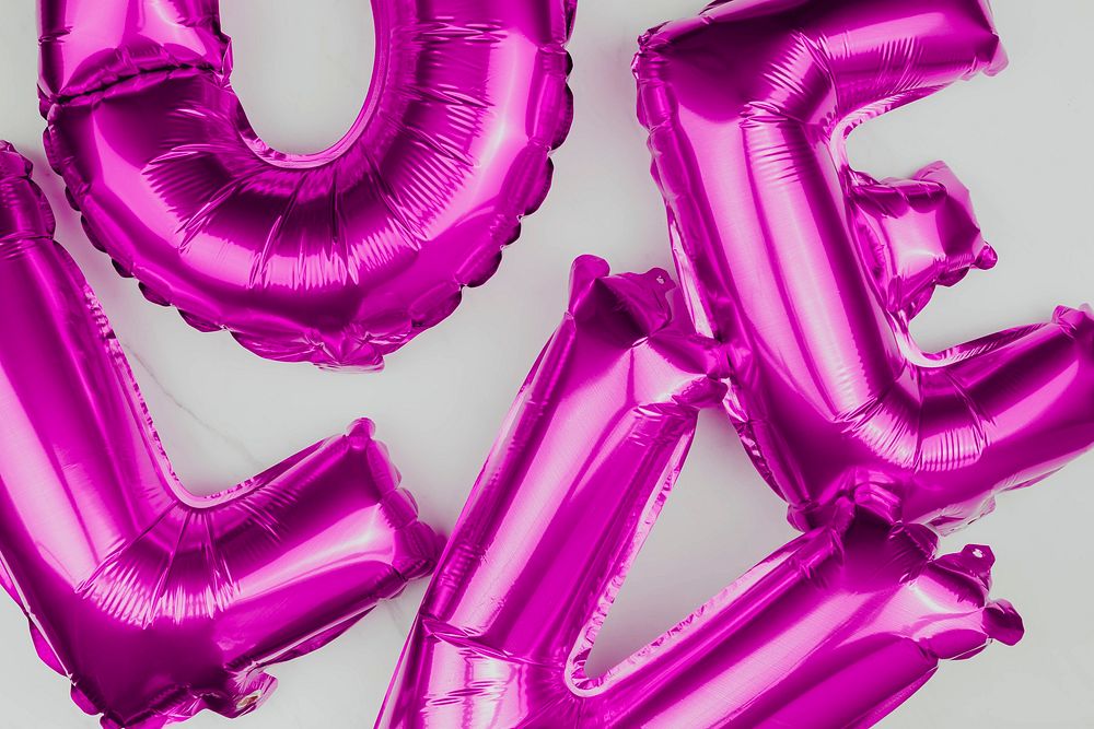 Purple love blown up balloons
