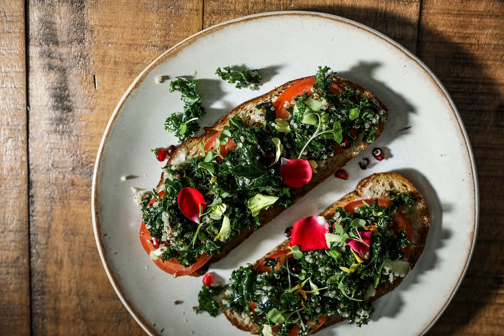 Organic homemade kale toast for lunch