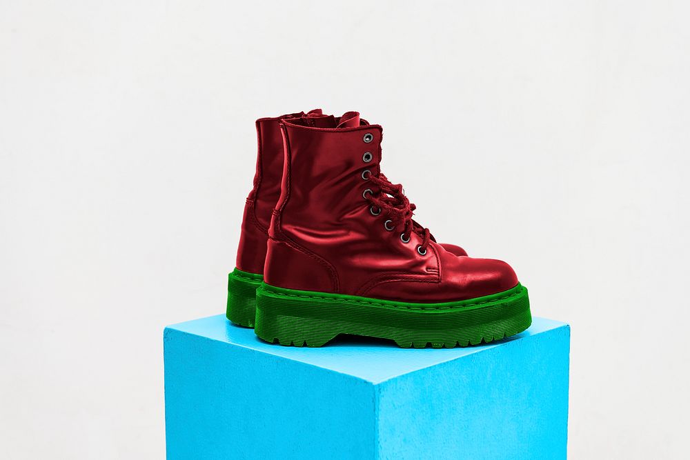 Cool shiny red combat boots mockup