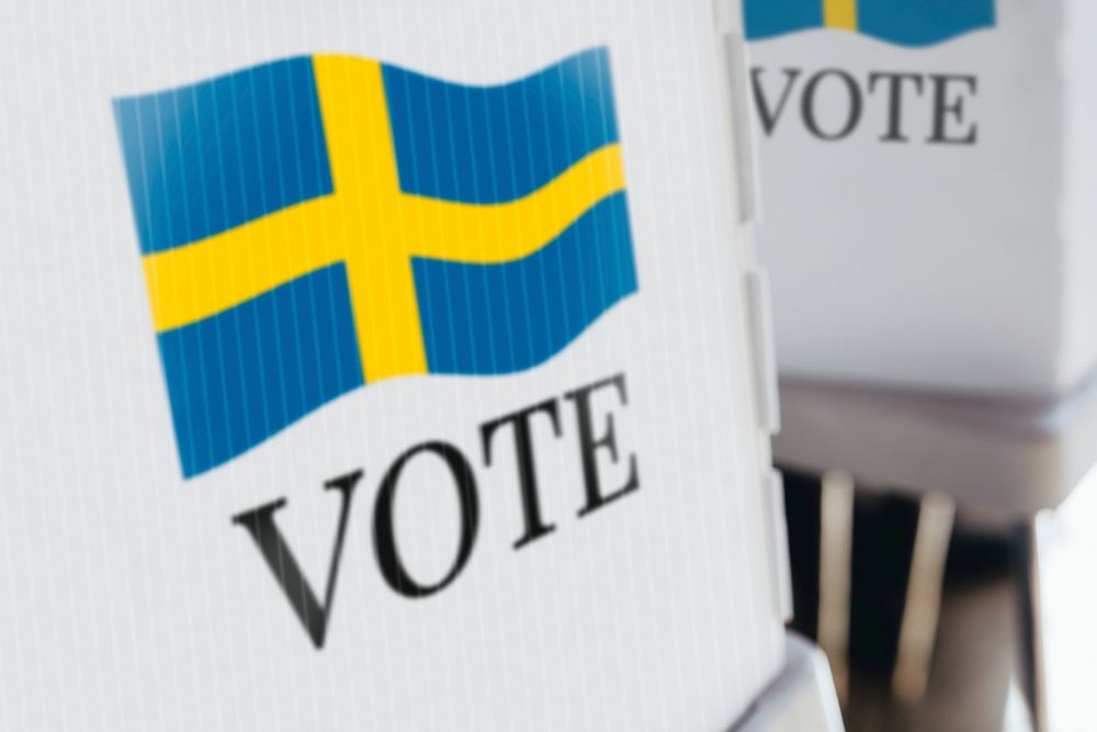 Sweden flag printed on a polling booth