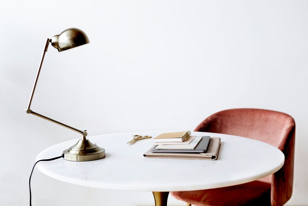 Desk lamp at marble table