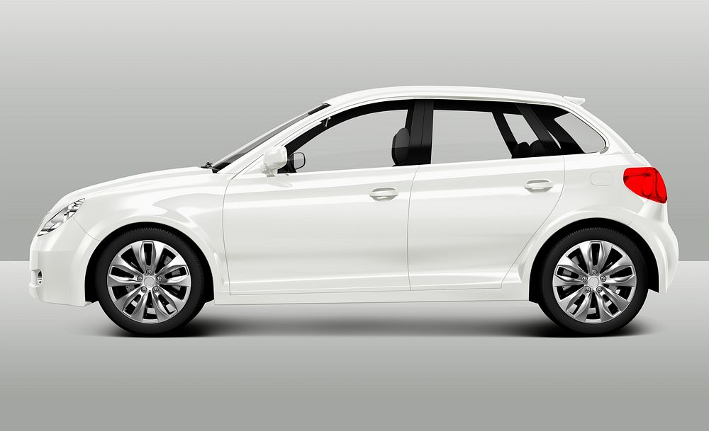 Side view of a white hatchback in 3D