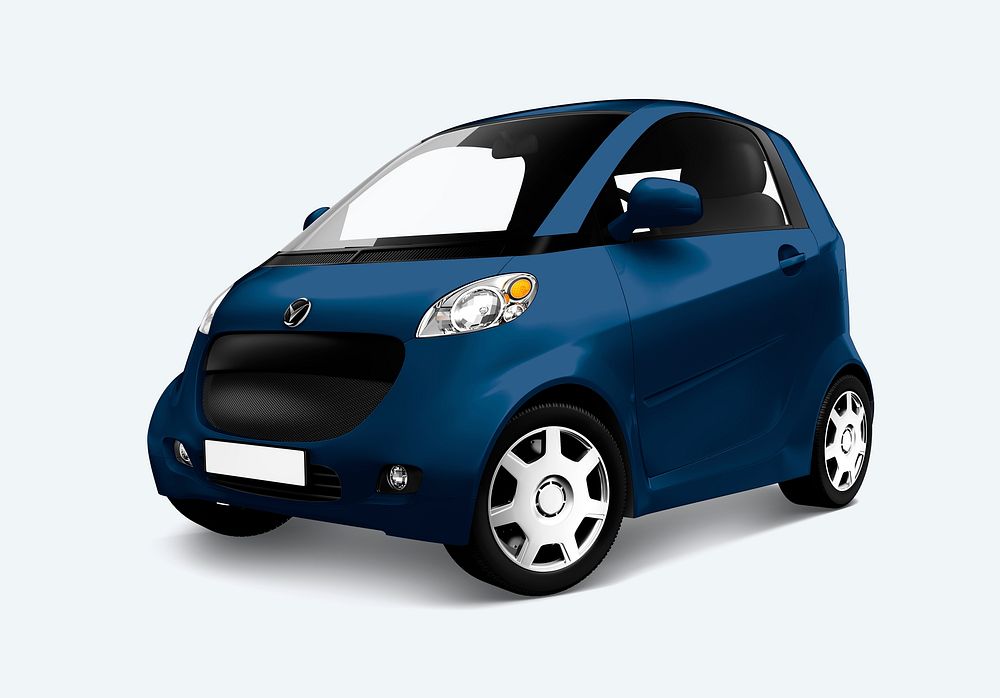 Side view of a blue microcar  in 3D