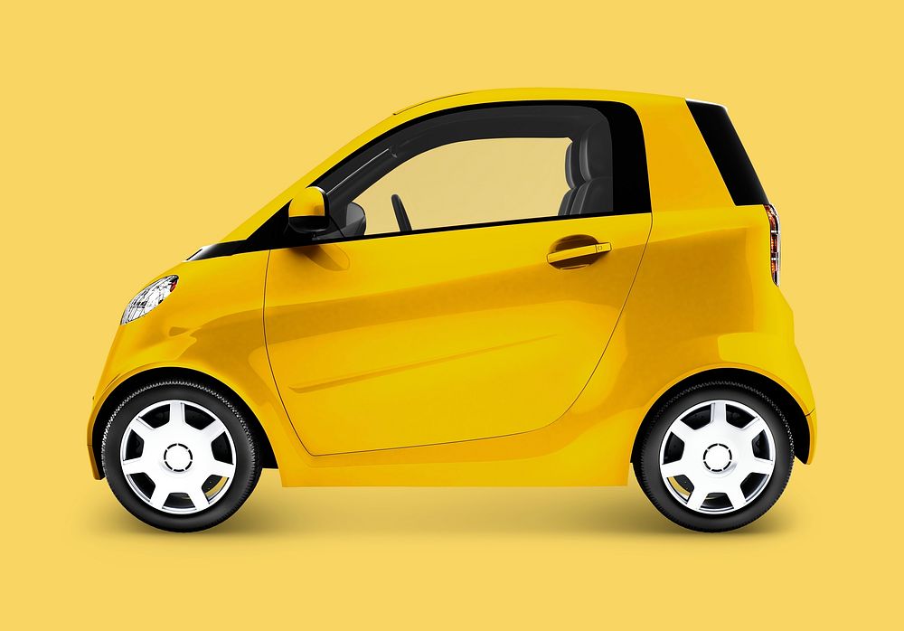Side view of a yellow microcar in 3D