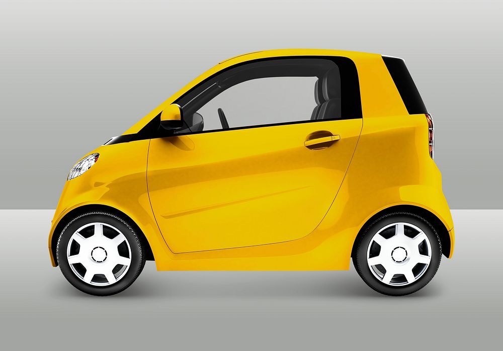 Side view of a yellow microcar in 3D